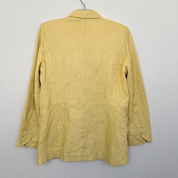Zadig & Voltaire Visko Cuir Froisse Butter Yellow Leather Blazer Women's 40 NEW - Picture 9 of 15
